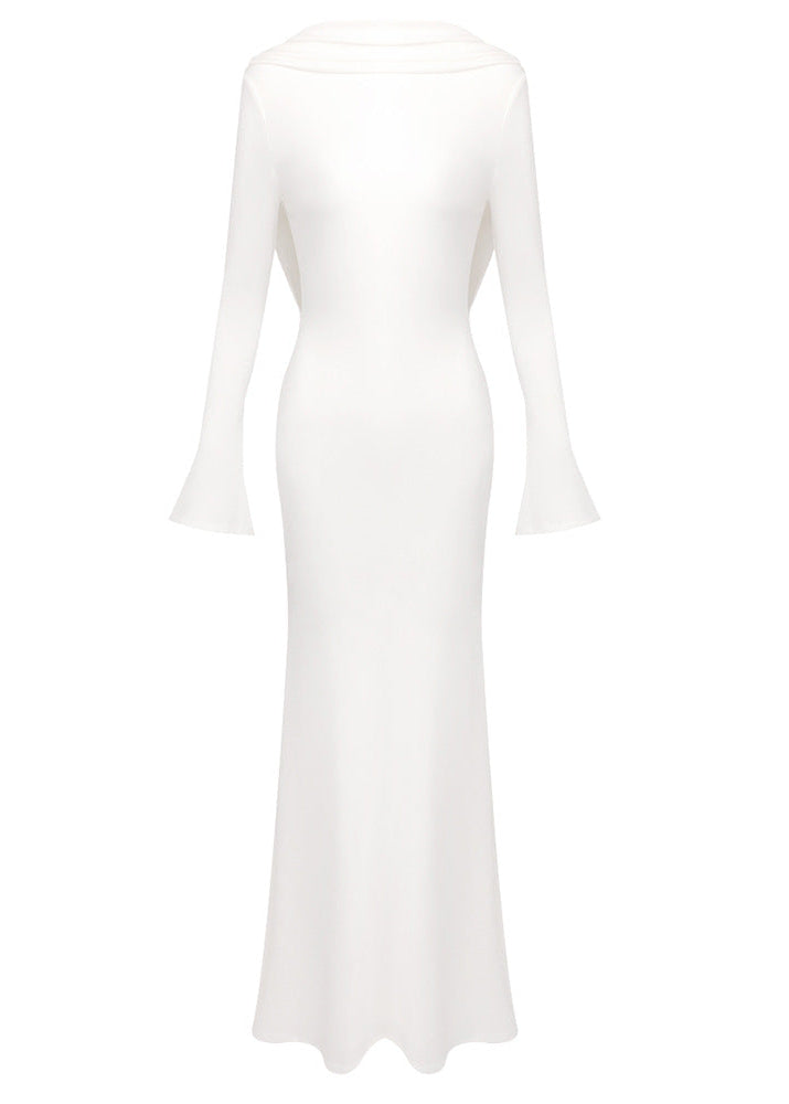 Fares Long Sleeve Backless Maxi Dress In White