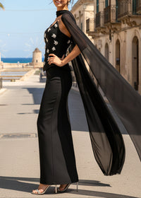 Implexa Strapless Crystal Peplum Maxi Dress In Black