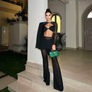 Monroe Long Sleeve Draped Two Piece Jumpsuit In Black