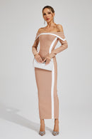 Cada Off Shoulder Bandage Maxi Dress In Apricot