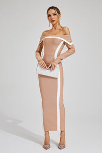 Cada Off Shoulder Bandage Maxi Dress In Apricot