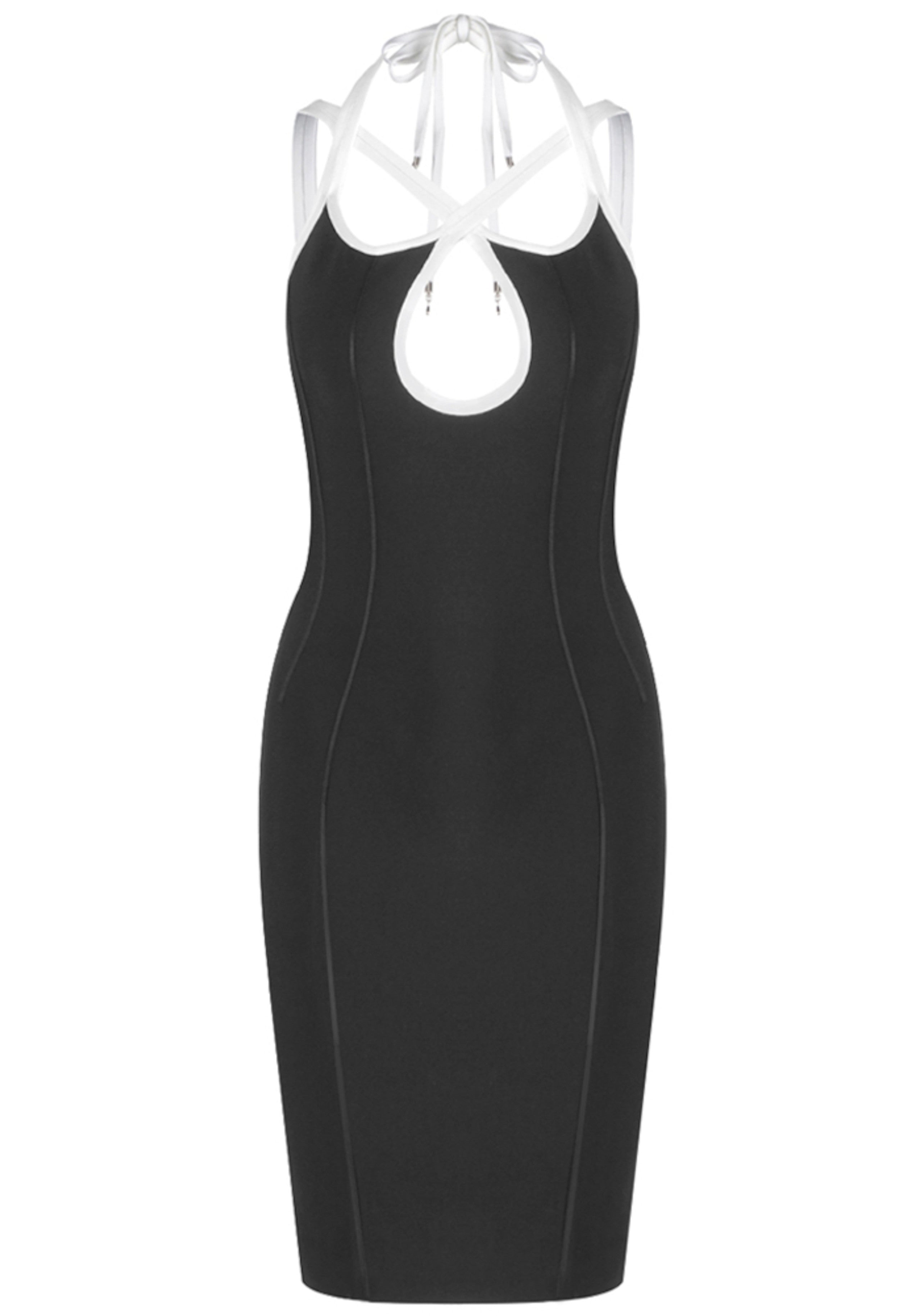 Xyrion Halter Strappy Midi Dress In Black