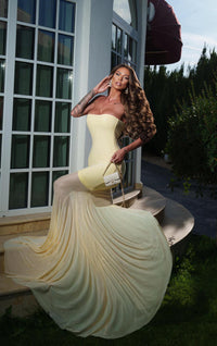 Raziela Strapless Mermaid Mesh Maxi Dress In Yellow