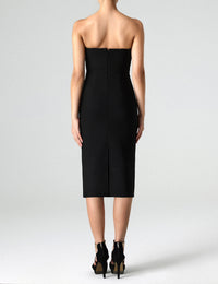 Darold Strapless Seashell Bustier Midi Dress In Black