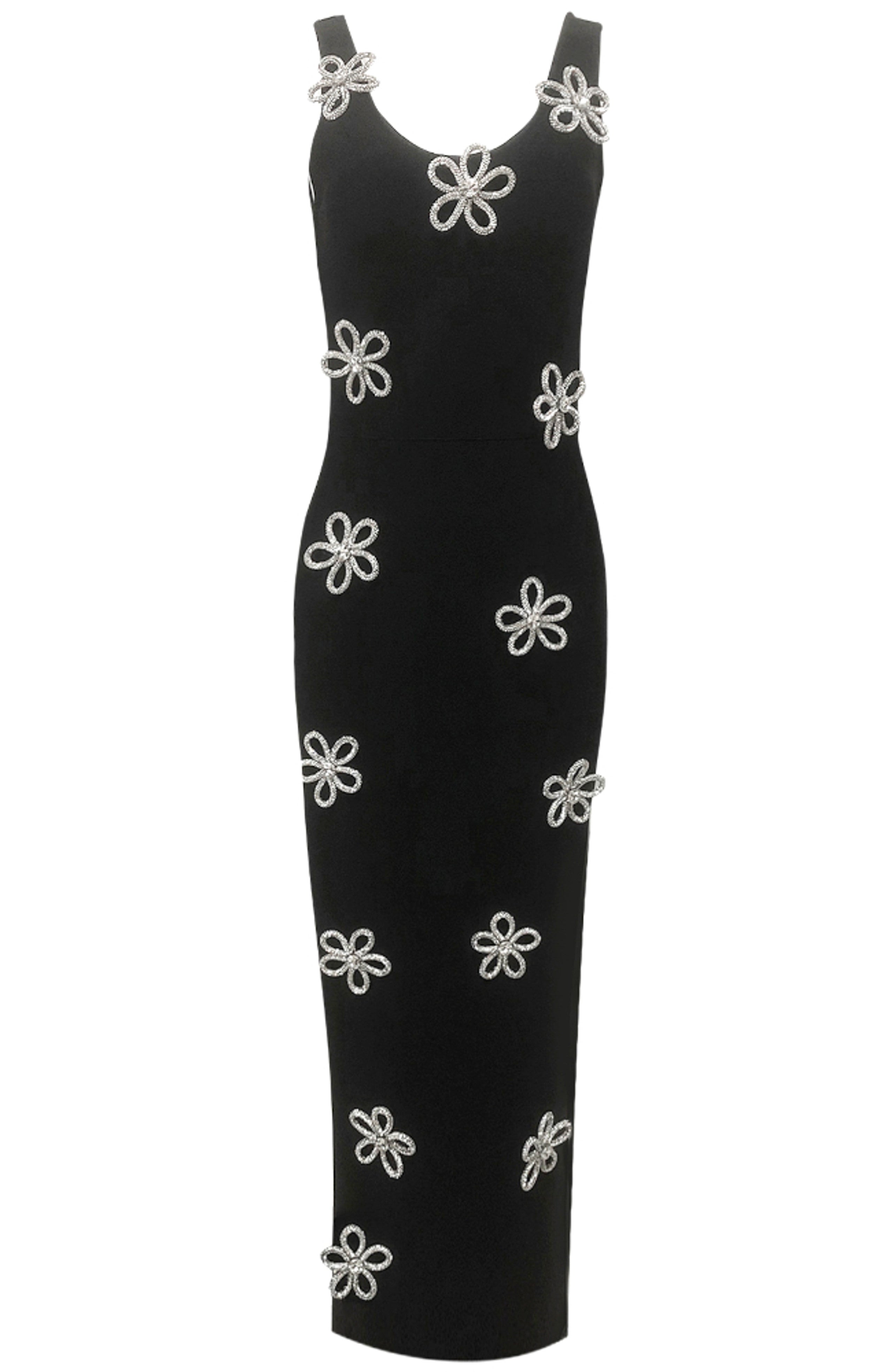 Ainmuire Crystal Floral Detail Maxi Dress In Black