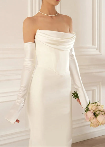 Radka Long Sleeve Strapless Draped Maxi Dress In White