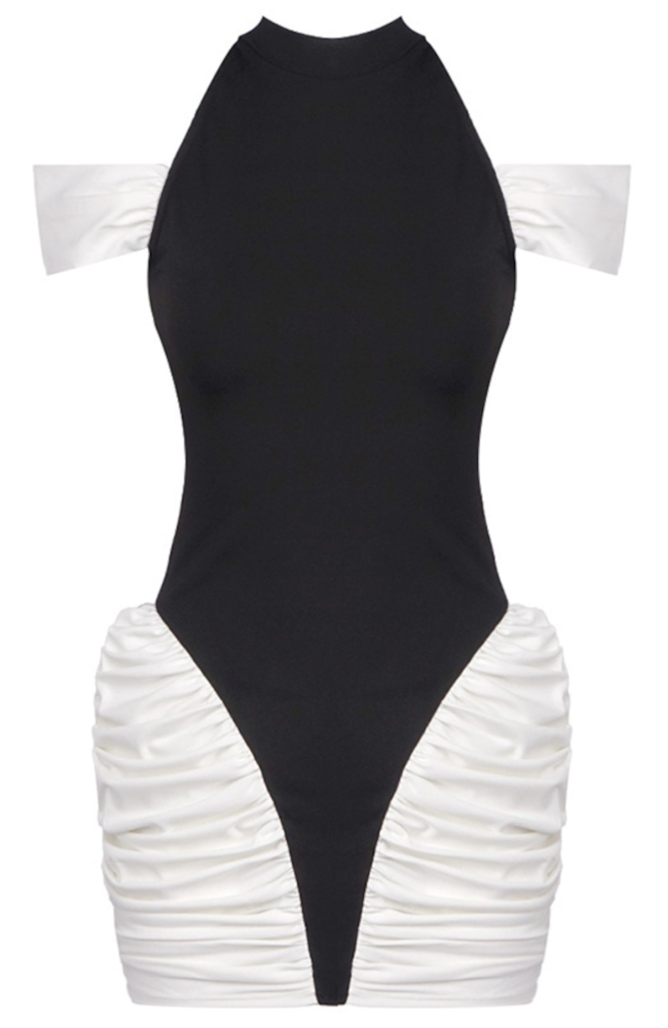 Haeris Cold Shoulder Ruched Mini Dress In Black White