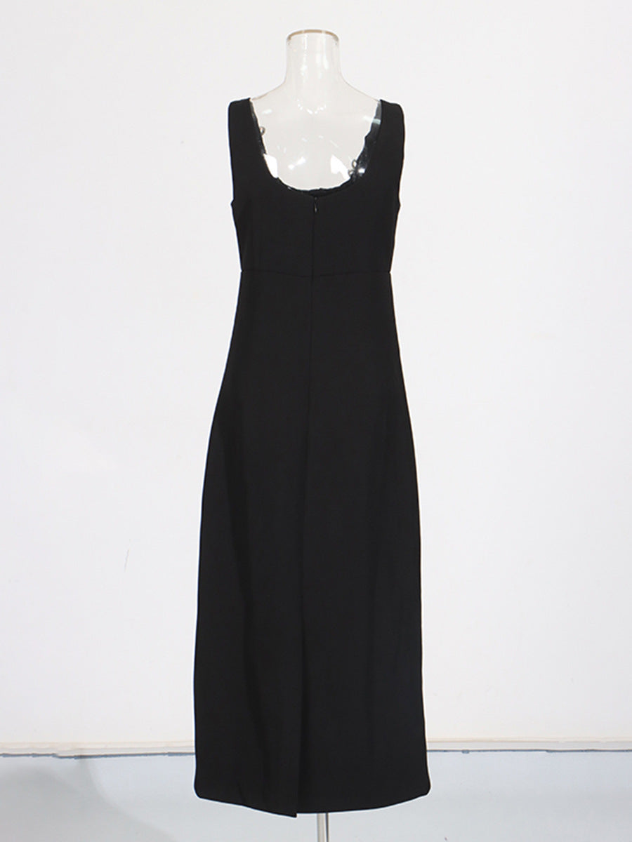 Safa Flower Crystal Embellished Midi Bandage Dress