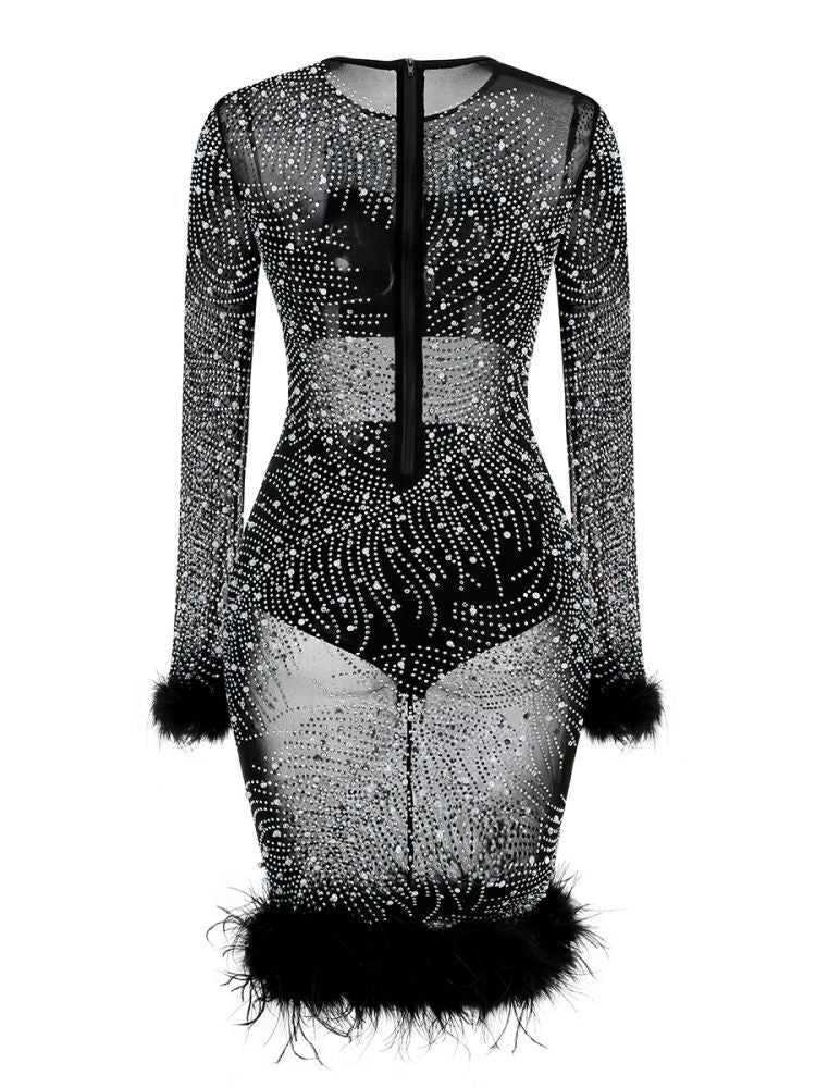 Vince Rhinestone Embellished Feather Trim Midi Dress In Black