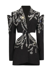 Lleucu Long Sleeve Rhinestone Cutout Blazer