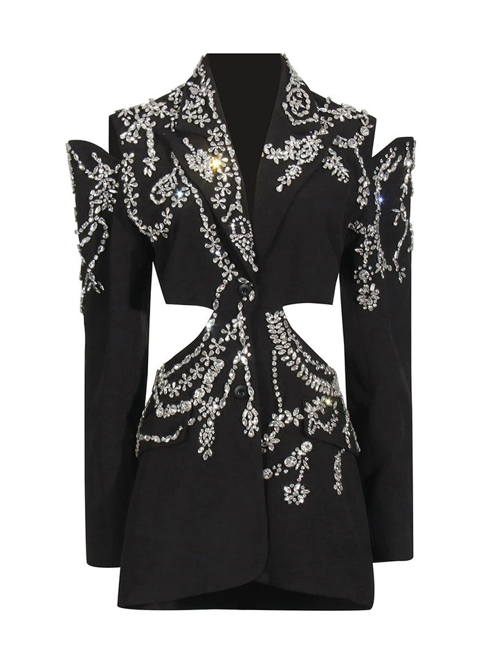 Lleucu Long Sleeve Rhinestone Cutout Blazer