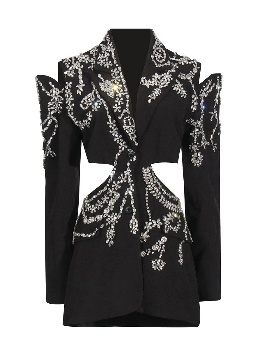 Lleucu Long Sleeve Rhinestone Cutout Blazer