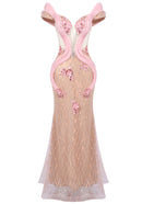 Coralie Floral Sequin Maxi Dress In Nude Pink