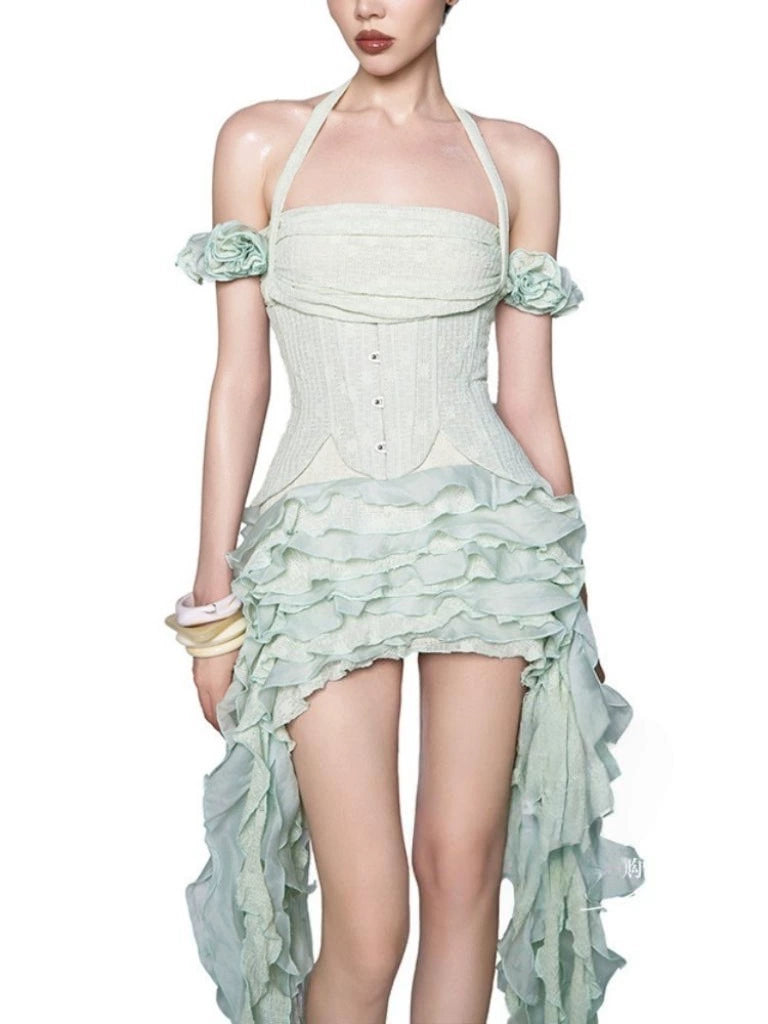 Chisato Halterneck Ruffled Draped Dress