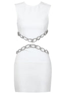 Hummer Crystal Chain Mini Dress In White