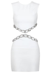 Hummer Crystal Chain Mini Dress In White