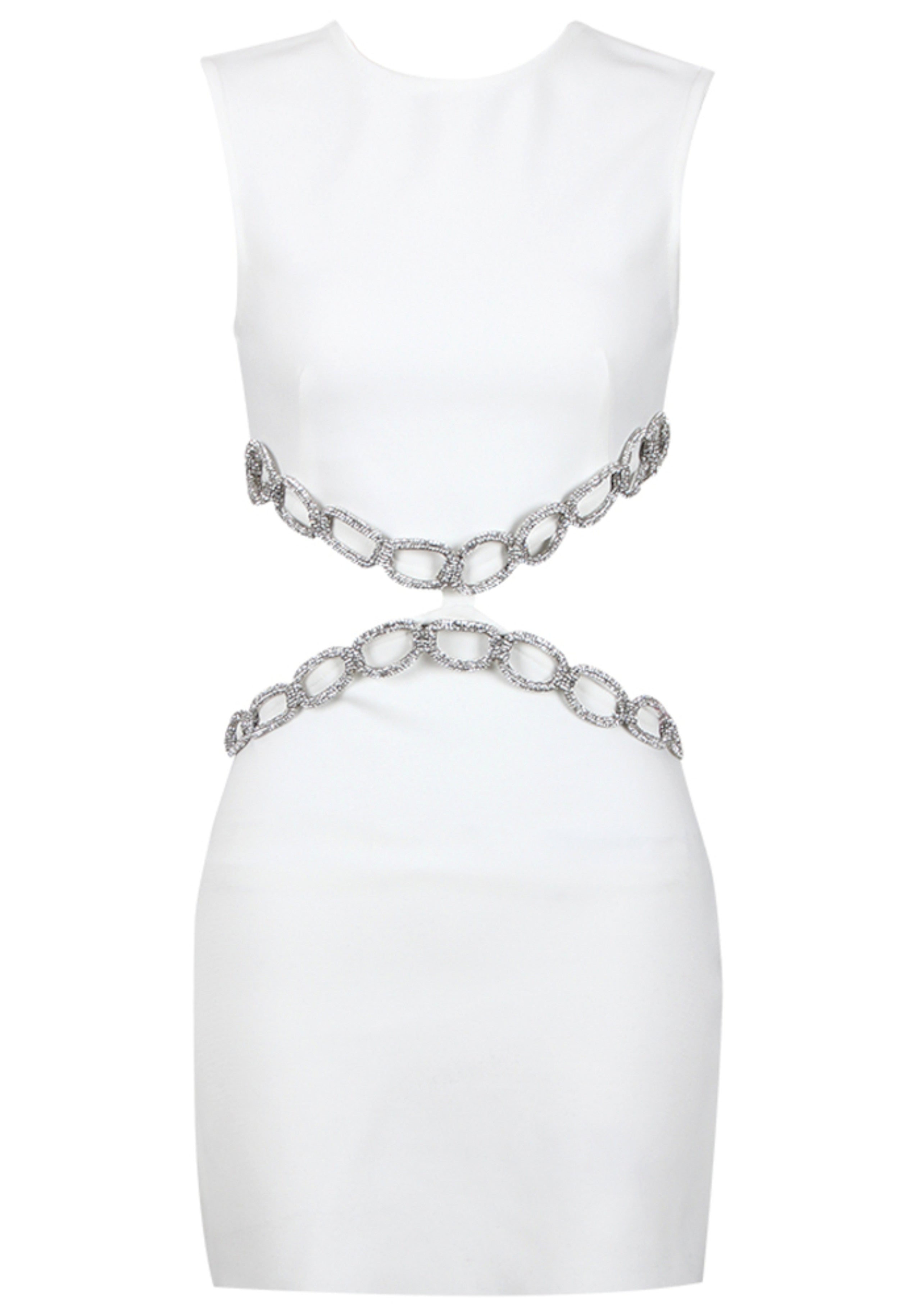 Hummer Crystal Chain Mini Dress In White
