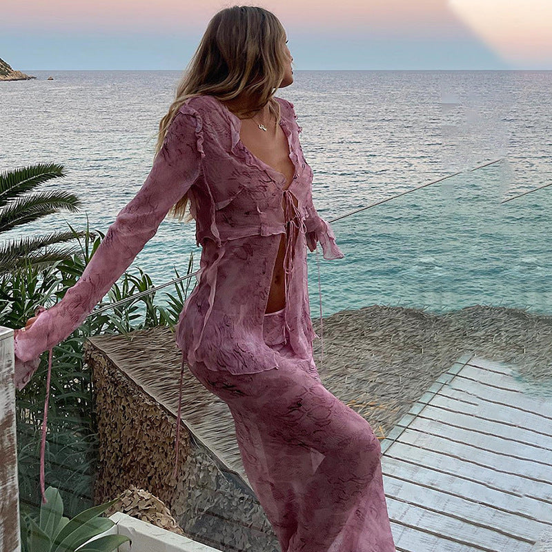 Nude Printed Chiffon Set