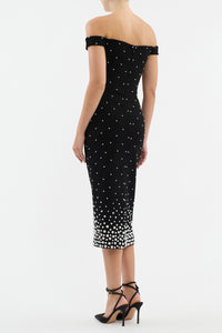 Nketiah Pearl Polka Dots Embellished Midi Dress In Black
