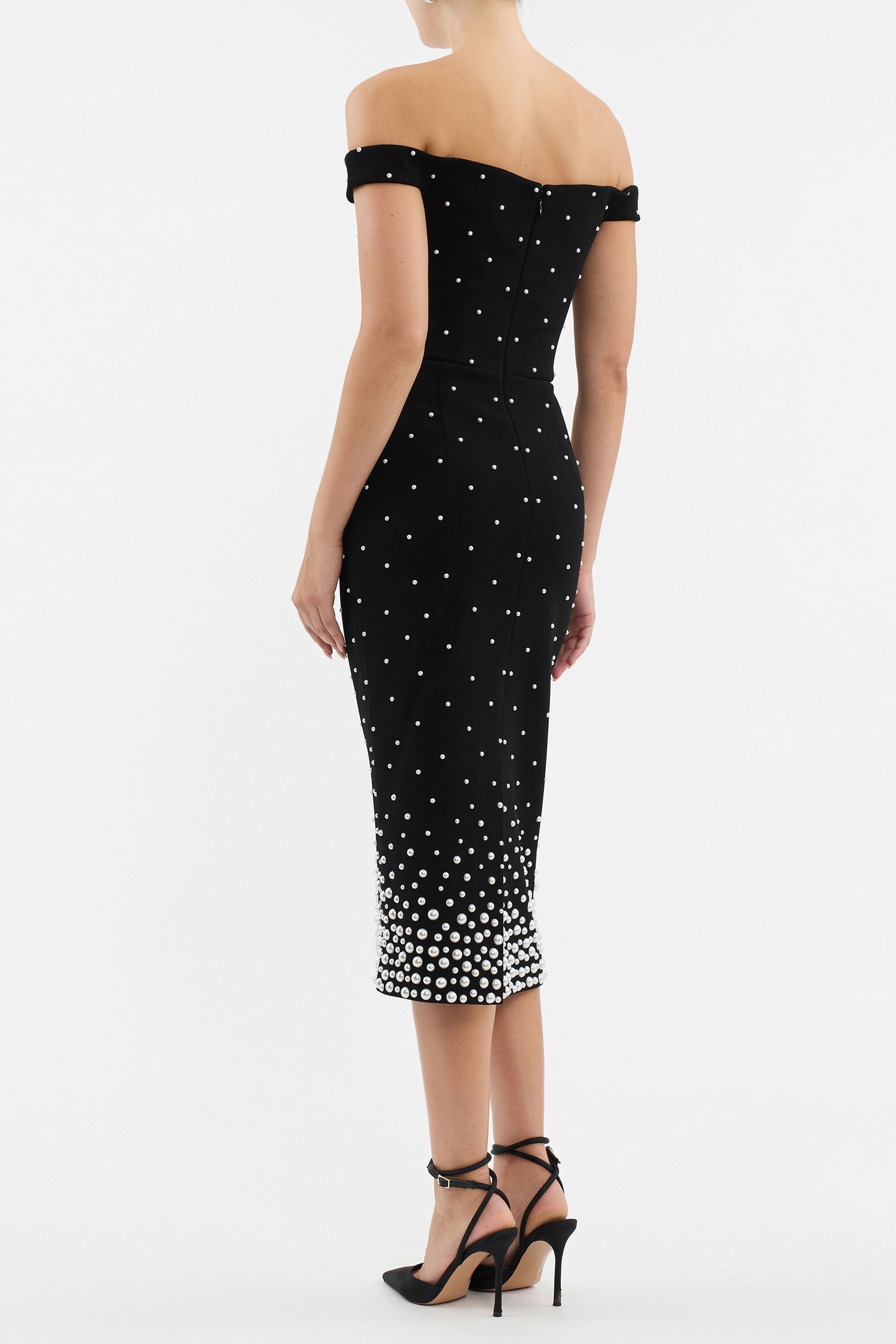 Nketiah Pearl Polka Dots Embellished Midi Dress In Black