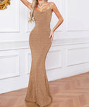 Hexara Draped Sparkly Maxi Dress In Sand