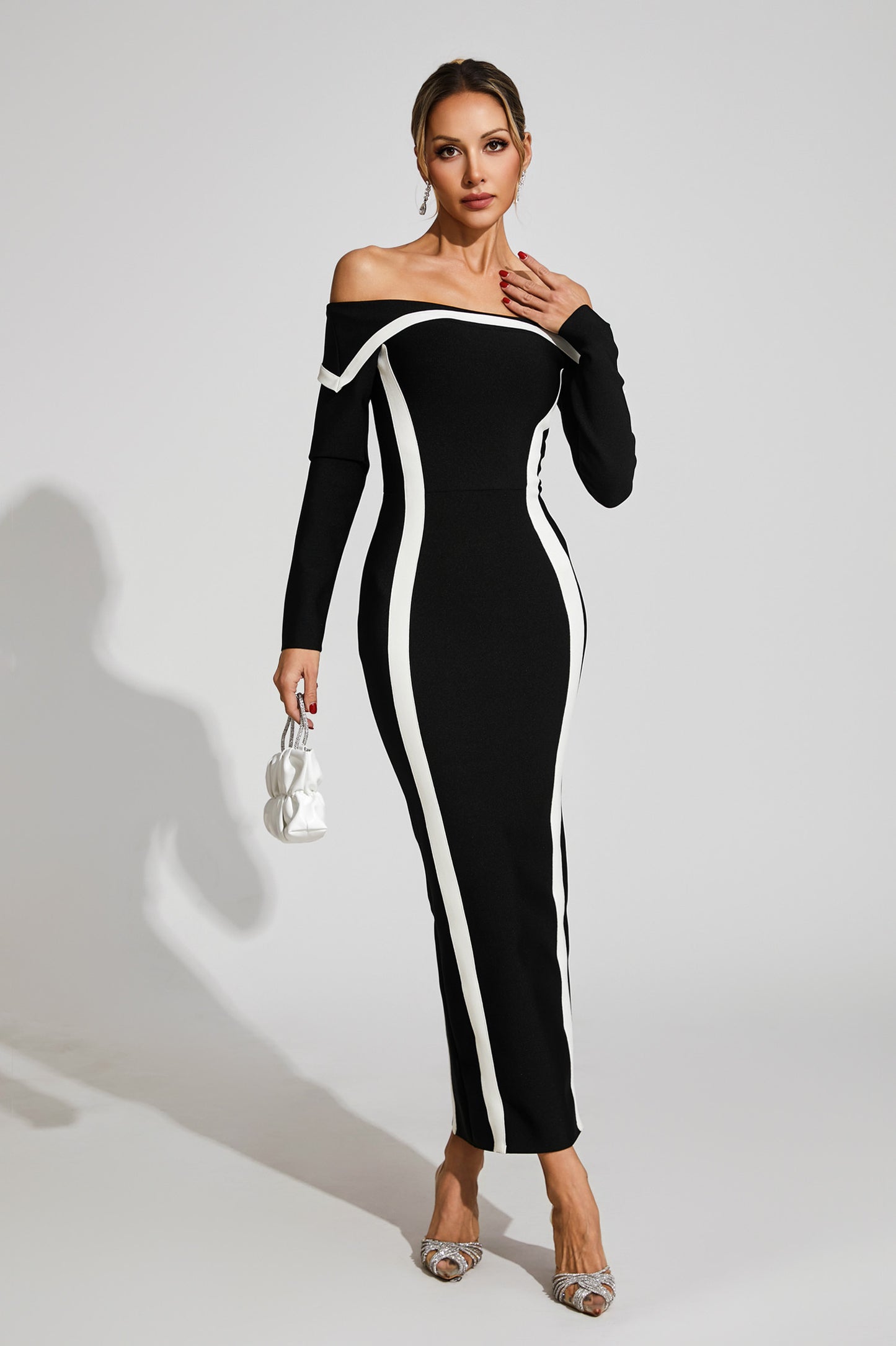 Cada Off Shoulder Bandage Maxi Dress In Black