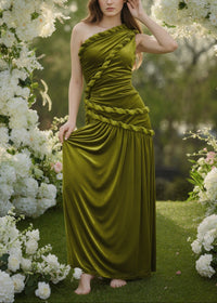 Braewyn One Shoulder Maxi Velvet Dress In Green