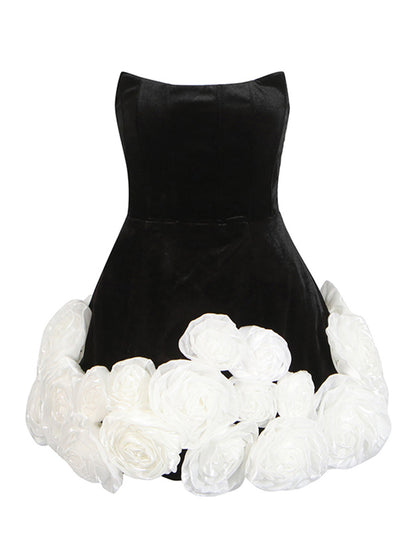 Haidar Flower-Embellished-Hem Strapless Mini Dress In Black