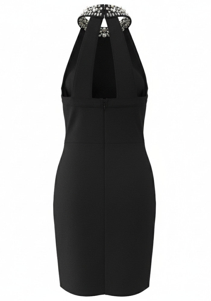 Drosyne Halter Embellished Mini Dress In Black