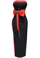 Rawiya Strapless Bow Detail Maxi Dress In Black Red