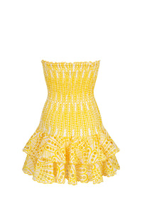 Larry Strapless Ruffle Mini Dress In Yellow