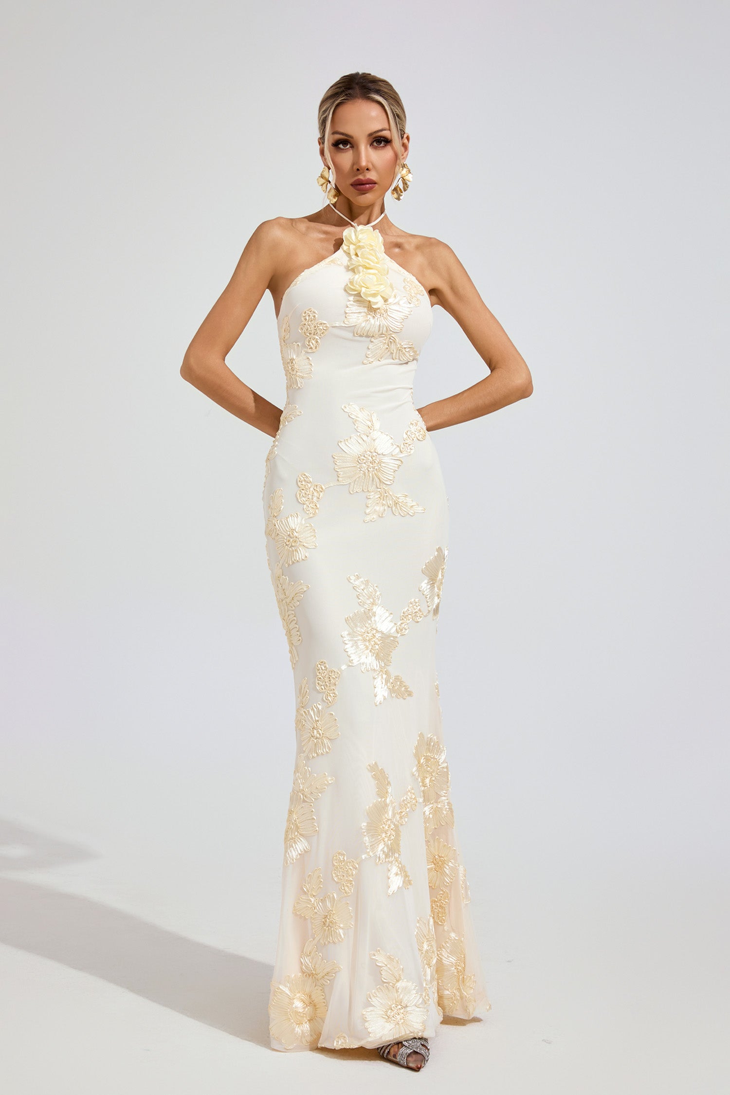 Ritera Raw White Strapless Maxi Dress