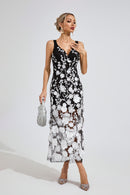 Plythar Ture Black Mesh Print Floral Dress