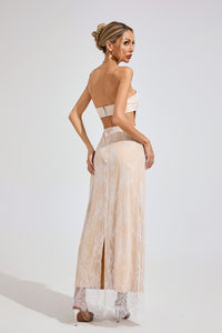 Eldritar Lace Off-Shoulder Maxi Dress In Apricot