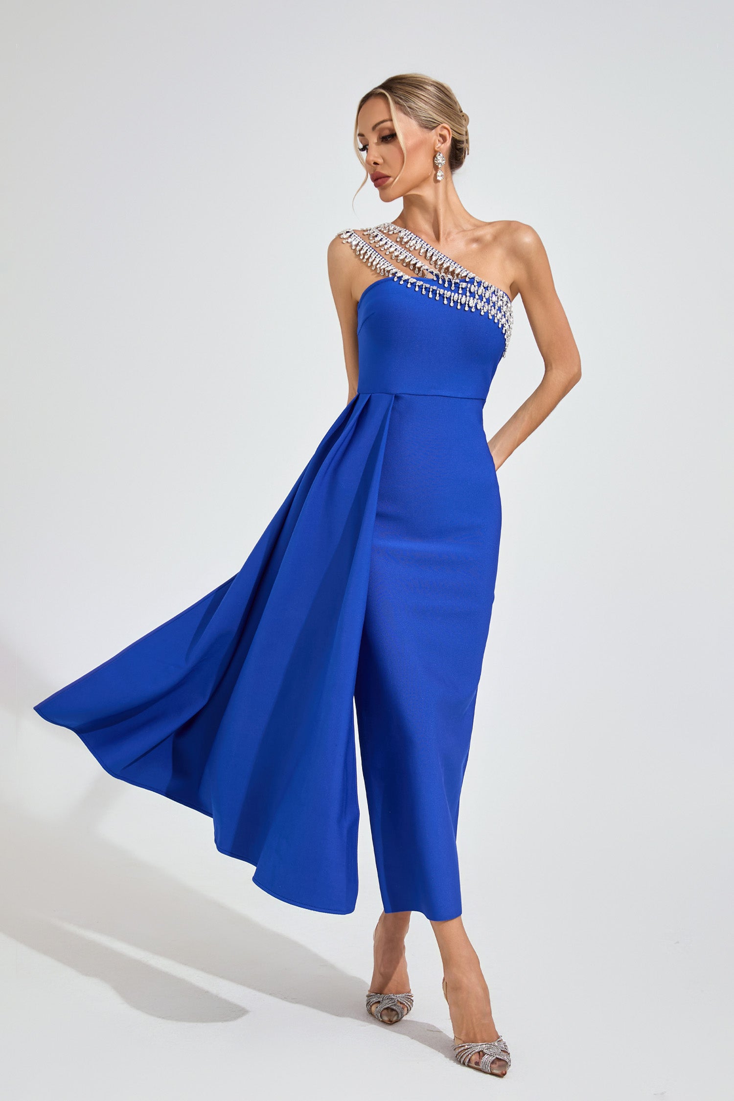 Evolia Strapless Diamond Maxi Dress In Blue