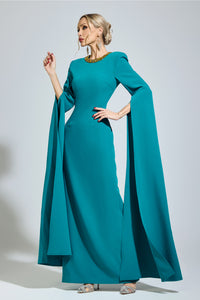 Ovarion Green Dragging Sleeve Maxi Dress