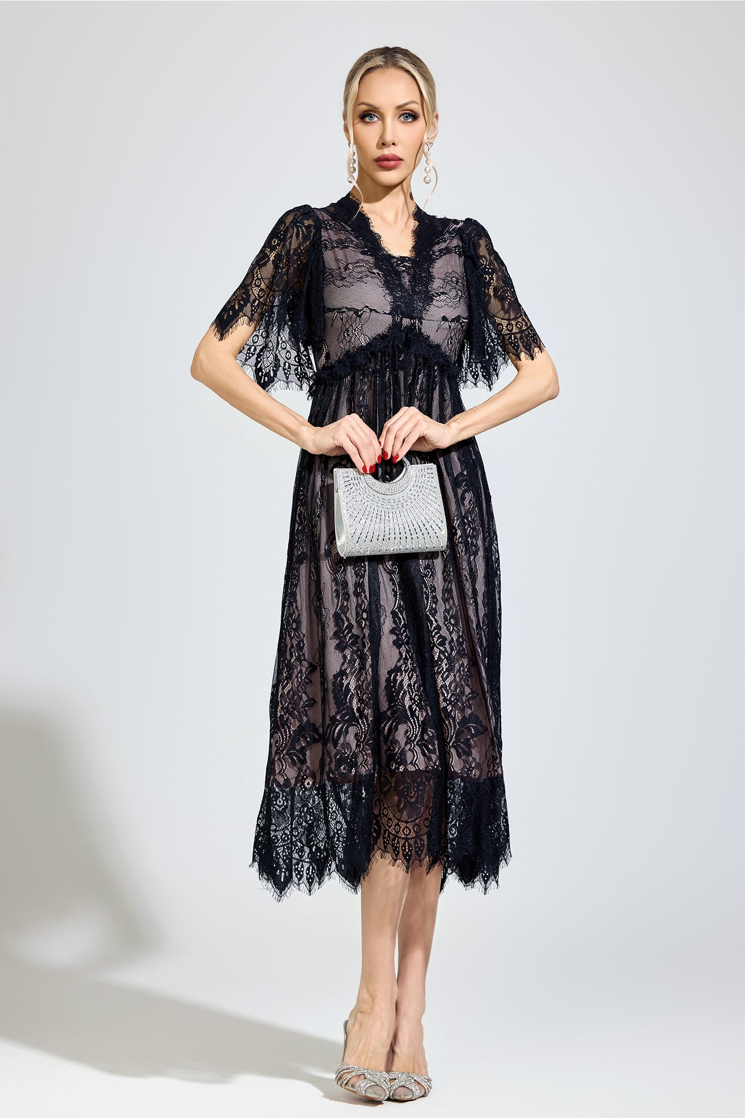 Gaviron Black Lace V-Neck Dress