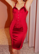 Gwyxal Conical Bustier Midi Dress In Red