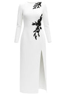 Ferdy Long Sleeve Floral Detail Maxi Dress In White