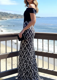 Isomorph Bardot Crystal Embellished Maxi Dress In Black