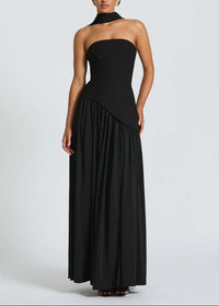 Charan Black Asymmetrical Maxi Gown