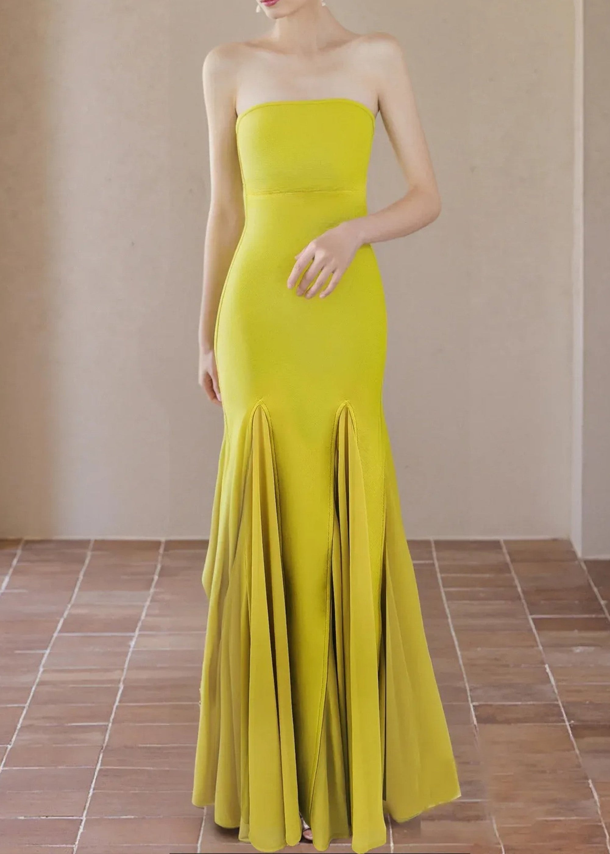 Renley Strapless A Line Maxi Dress In Lime