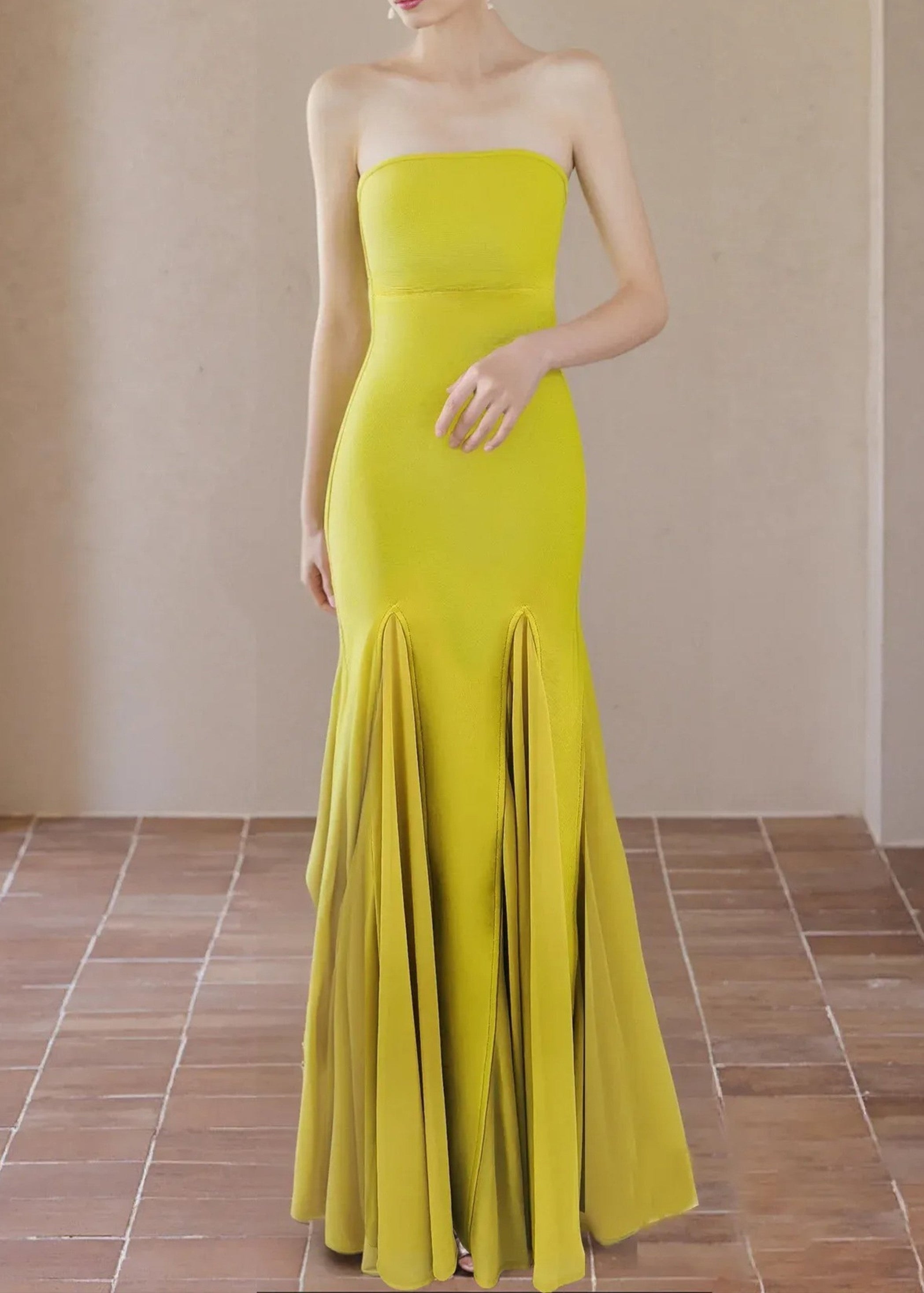 Renley Strapless A Line Maxi Dress In Lime