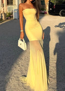 Raziela Strapless Mermaid Mesh Maxi Dress In Yellow