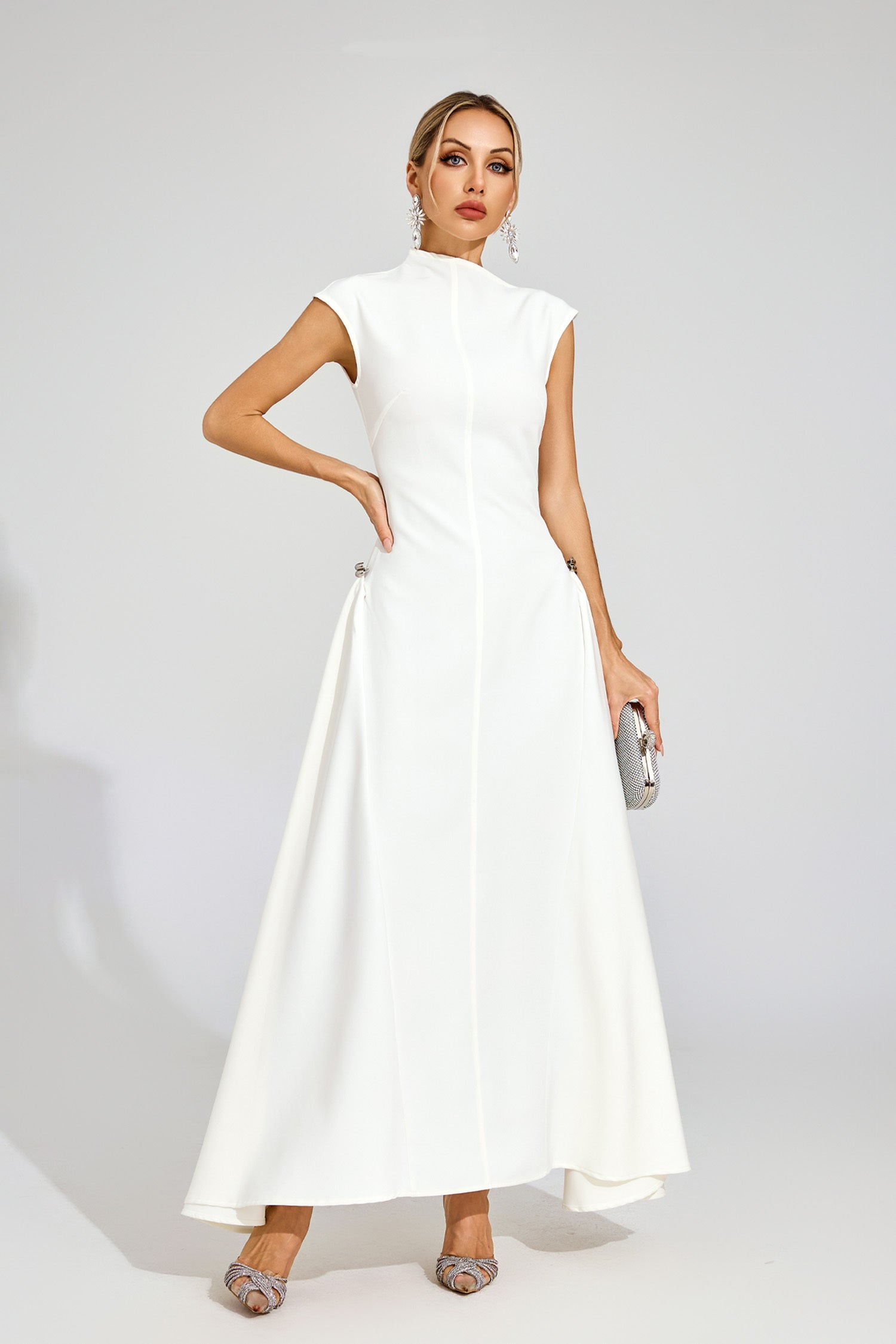 Quintus Sleeveless Irregular Hem Maxi Dress In White