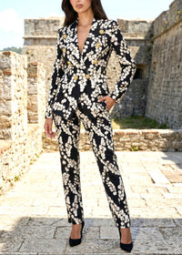 Florica Long Sleeve Redcurrant Print Suit In Black