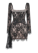 Taldrex Long Sleeve Lace Insert Corset Mini Dress In Black
