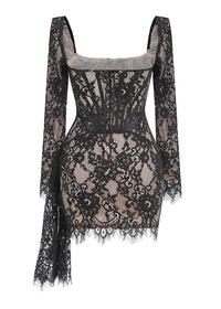 Taldrex Long Sleeve Lace Insert Corset Mini Dress In Black