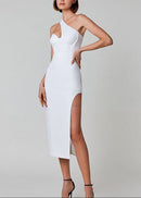 Bahram One Shoulder Bustier Midi Dress In Black