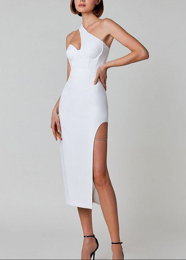 Bahram One Shoulder Bustier Midi Dress In Black